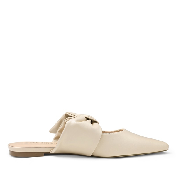 Bow Slip On Mules - BEIGE WHITE - 1